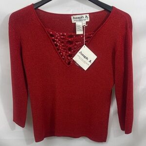 Joseph A Deep Red Lace Accent Top